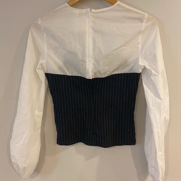 White & Blue Cotton Corsette Striped Top - Picture 3 of 3